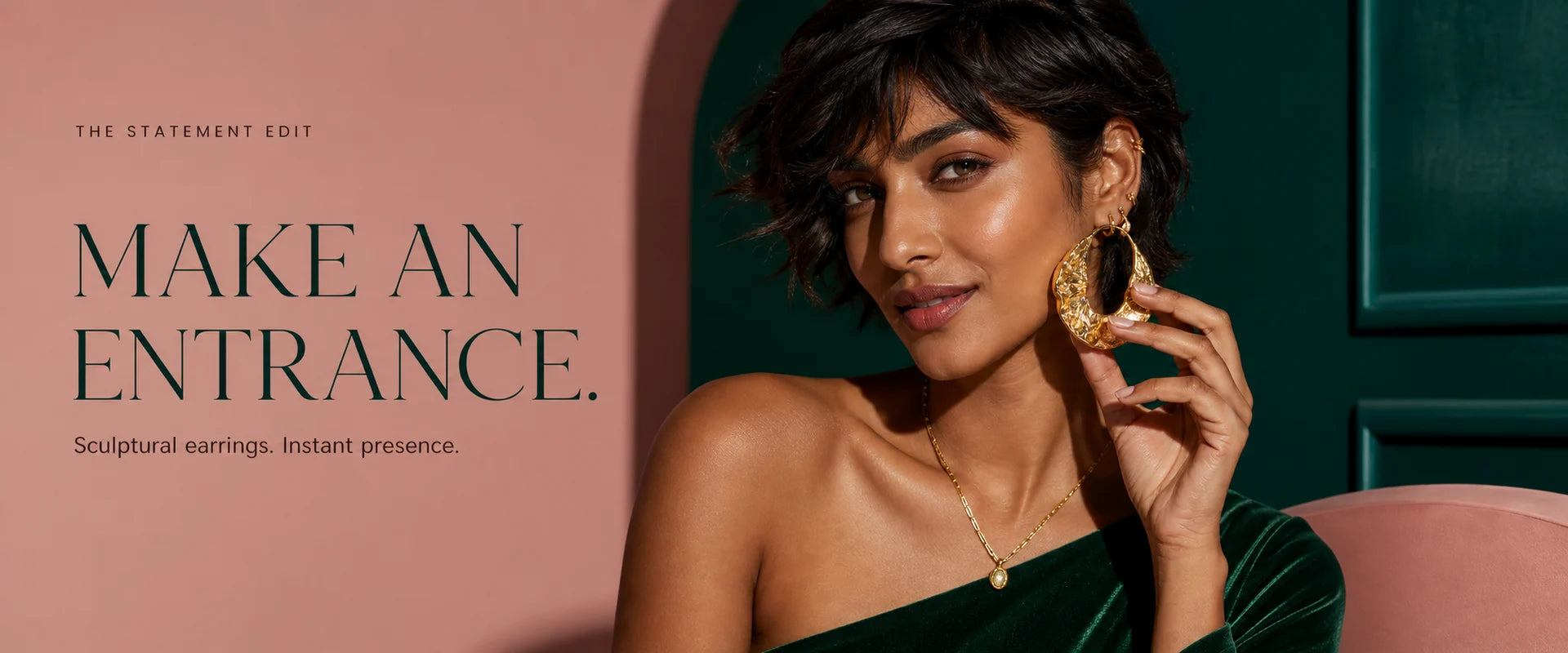 South Asian woman wearing a red gemstone pendant