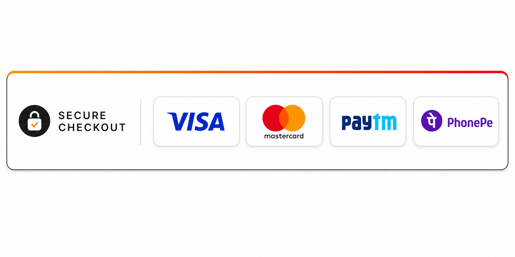 Secure payment options including Visa, Mastercard, Paytm and PhonePe